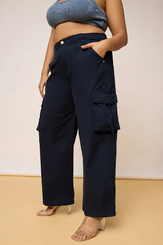 Basic Version Curvy Contour Navy Blue Cargo Pants