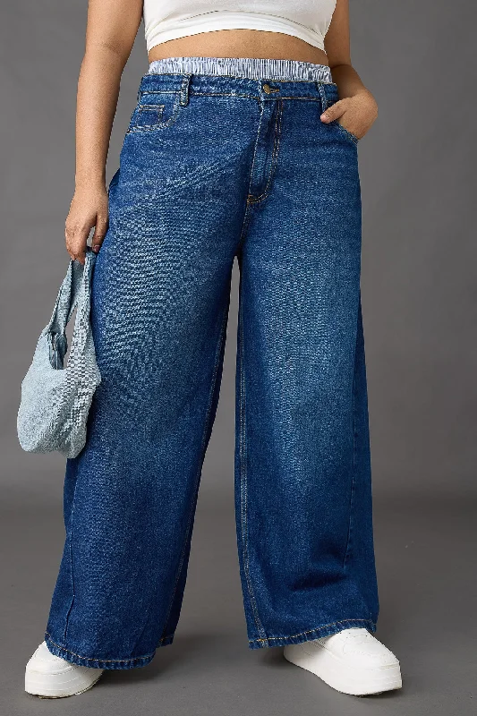 Exclusive Customization Curve Boxer Style Low Rise Wide Leg Jeans