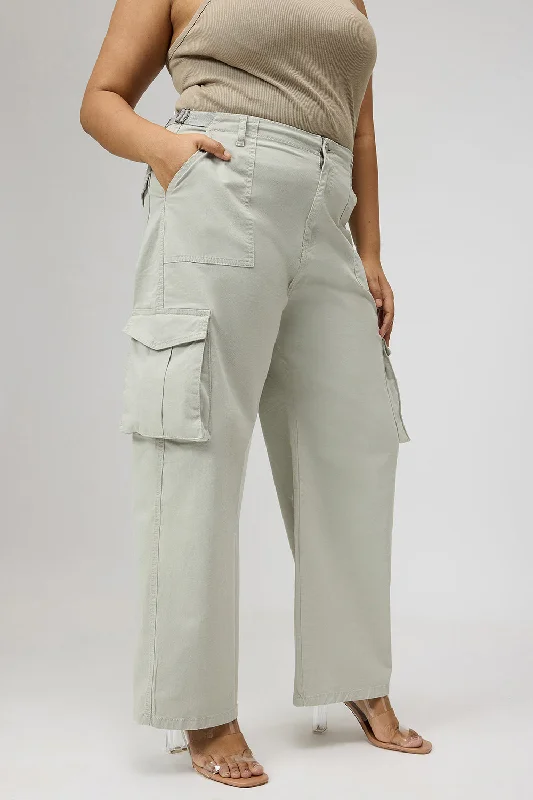 Playful Style Curve Mint Green Cargo Pants