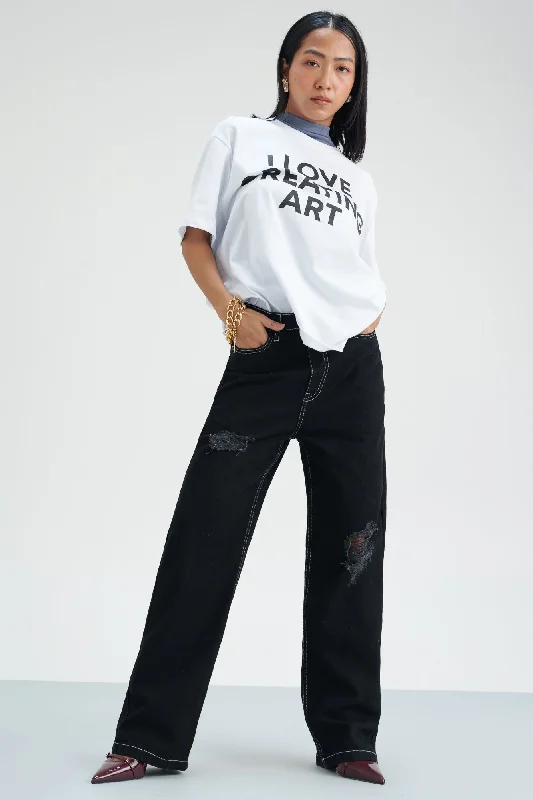 Comfortable Lounge Wear Dark Knight Straight Fit Distress Jeans