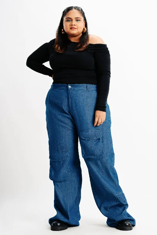 Unique Prints Elasticated Lightweight Cargo Denim Pants