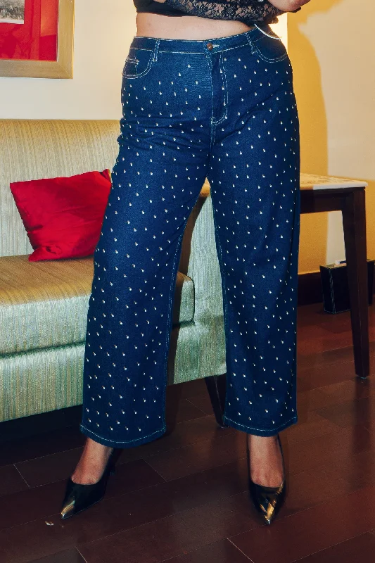 Luxury Temperament Embellished Good Icon Straight Jeans