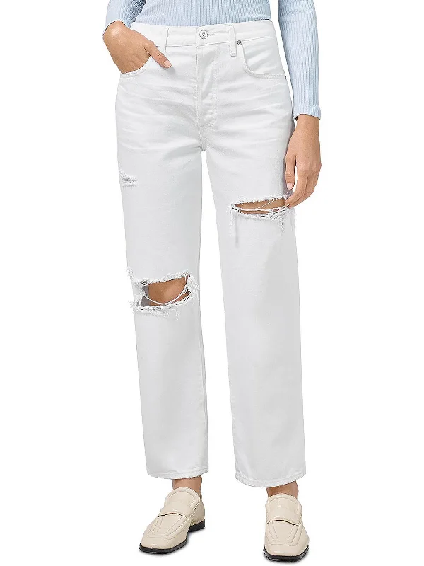 Comfortable Mind Emery Womens High Rise Distressed Cropped Jeans