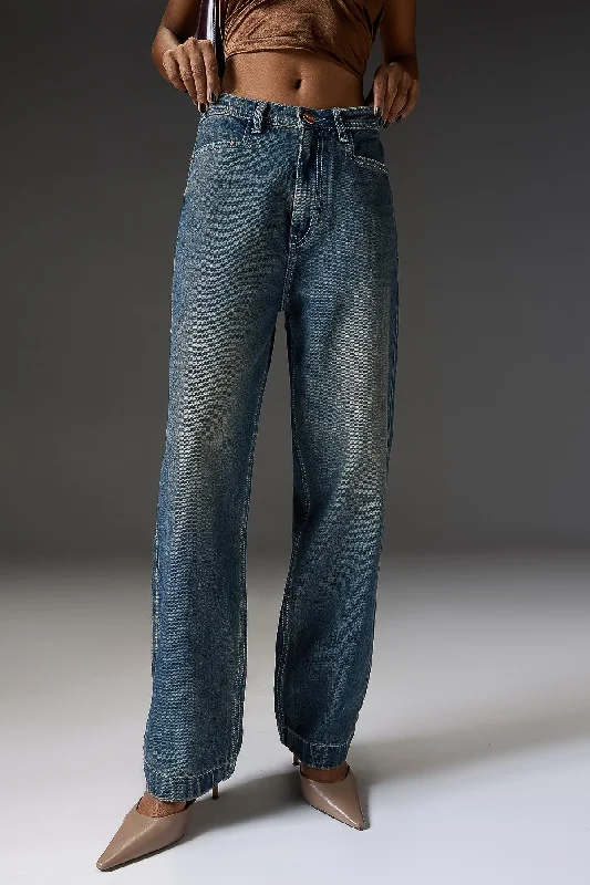Age-reducing Style Faded Cobalt Straight Fit Jeans