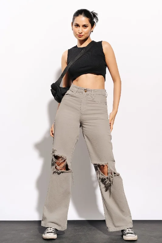 Celebrity Style Retreat Distress Wide Leg Jeans
