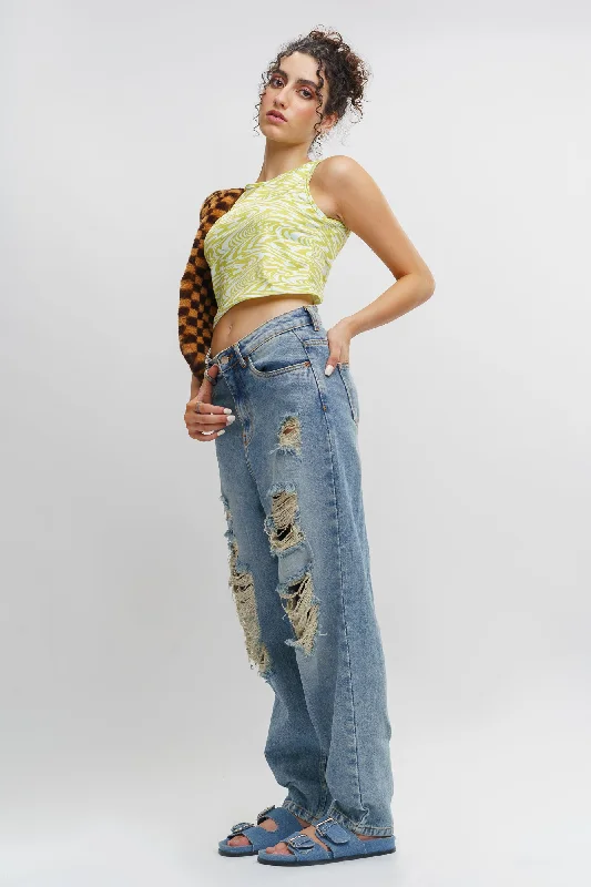 Elegant Temperament French Distress Slouchy Jeans