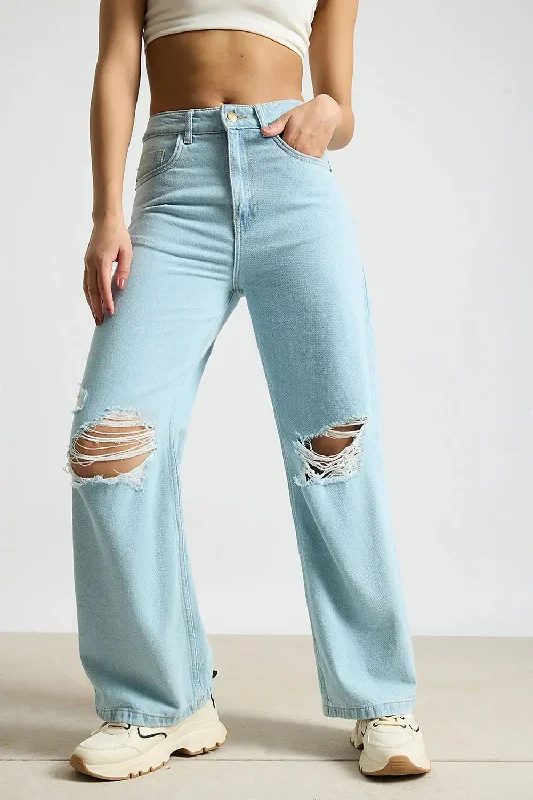 Spring Fashion Aqua Haze Distressed High-Rise Jeans