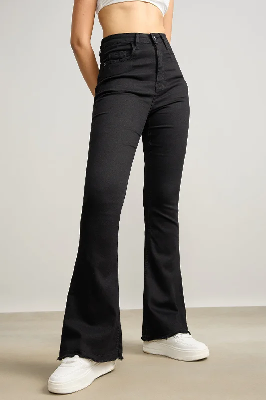 Fresh And Elegant High Waisted Slim Black Bootcut Jeans