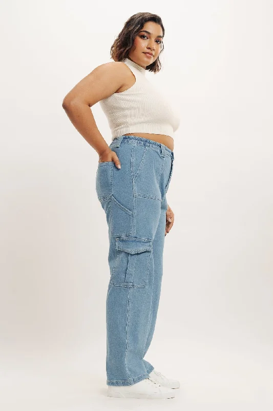 Weekend Wear Indigo Denim Elasticated Cargo Pants