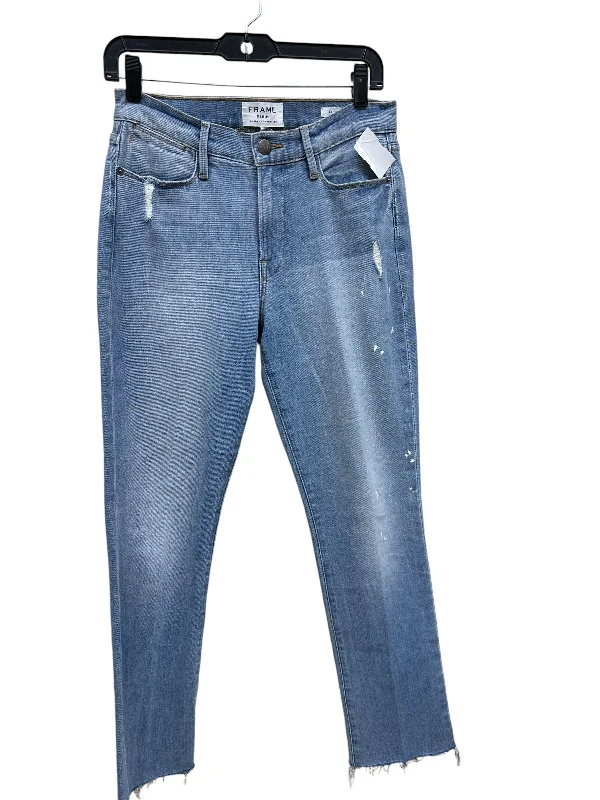 Noble Temperament Jeans Straight By Frame In Blue Denim, Size: 4