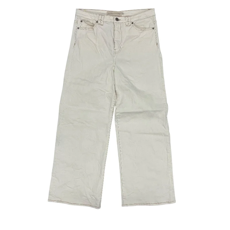 Exquisite Craftsmanship Jeans Wide Leg By Soft Surroundings In Cream Denim, Size:12