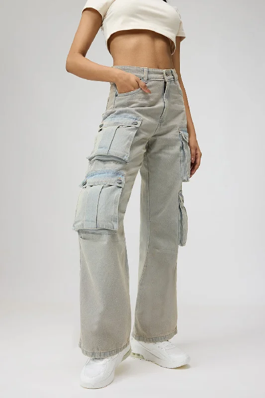 Fashion Comfort Skyline Blue Street Style Cargo Jeans