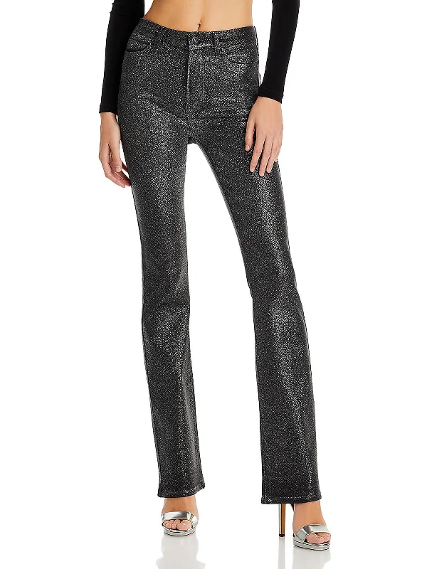 Simple Design Mahattan Womens Glitter High Rise Bootcut Jeans