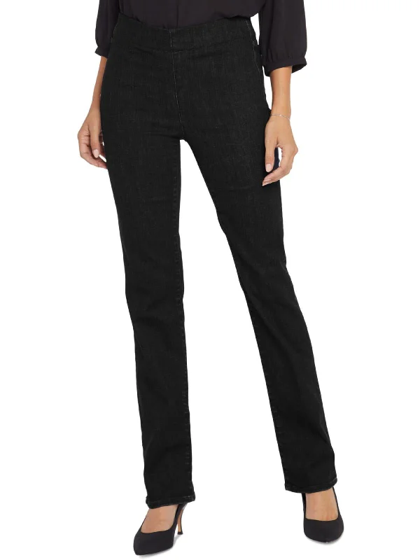 Retro Prints Marilyn Womens Mid-Rise Pull On Straight Leg Jeans