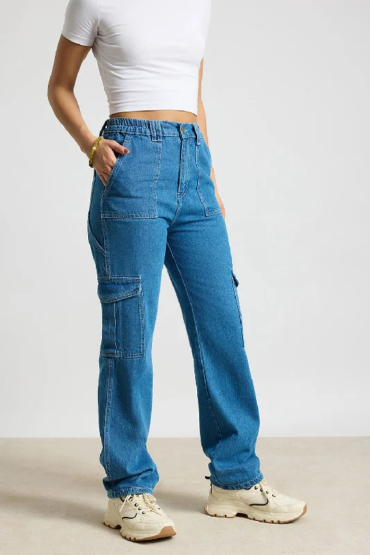 Floral Prints Blue Horizon Cargo Jeans