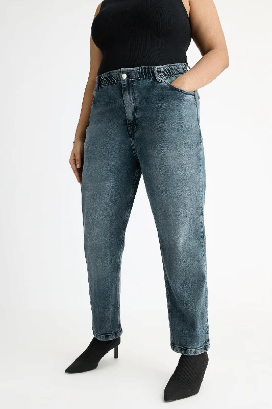 Cozy Fit Wear Curved Mid Charcoal Stretch Mom Jeans