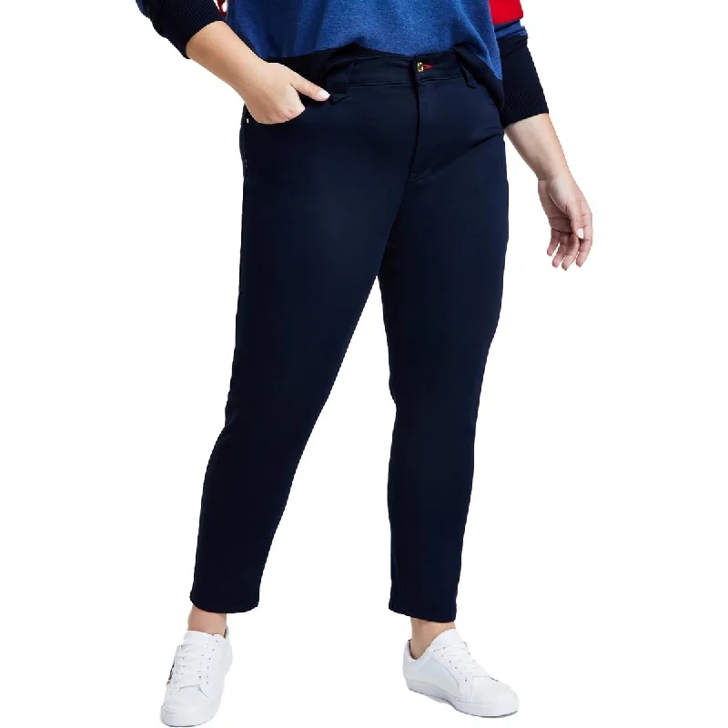 Cozy Fashion Plus Womens Sateen Logo Ankle Jeans