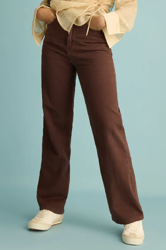 Floral Prints Rustic Brown Straight Jeans