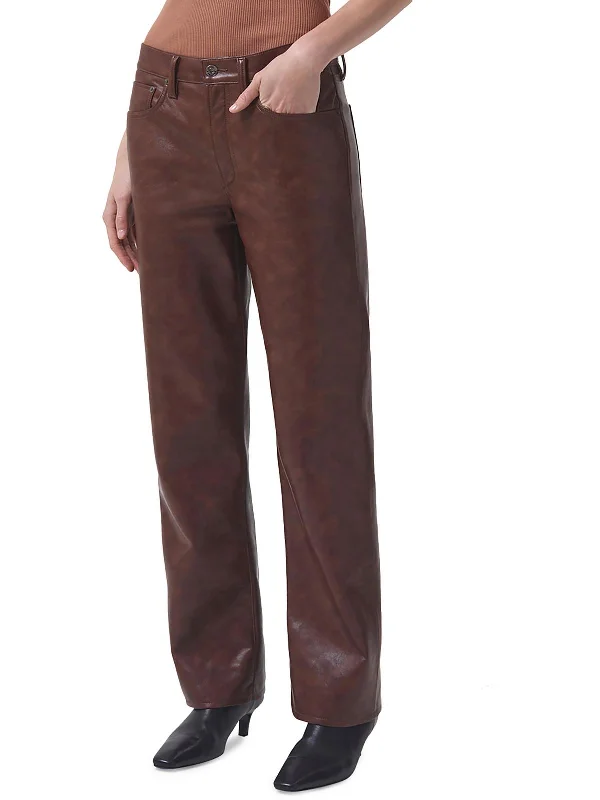Printed Patterns Sloane Womens Recycled Leather High Rise Straight Leg Jeans