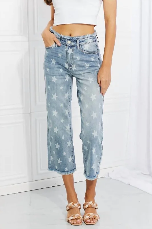 End Of The Year Star Spangled Crop Jean In Light Blue