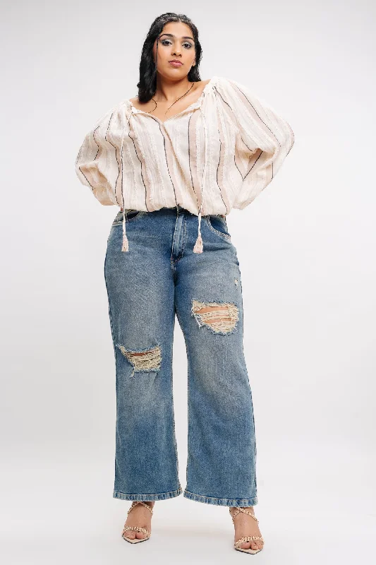 Easy Chic Wear Washed Out Distress Straight Jeans