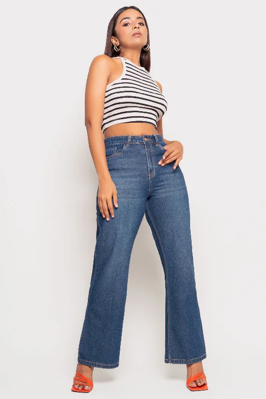 Stunning Fashion Wide Mid Blue Jeans