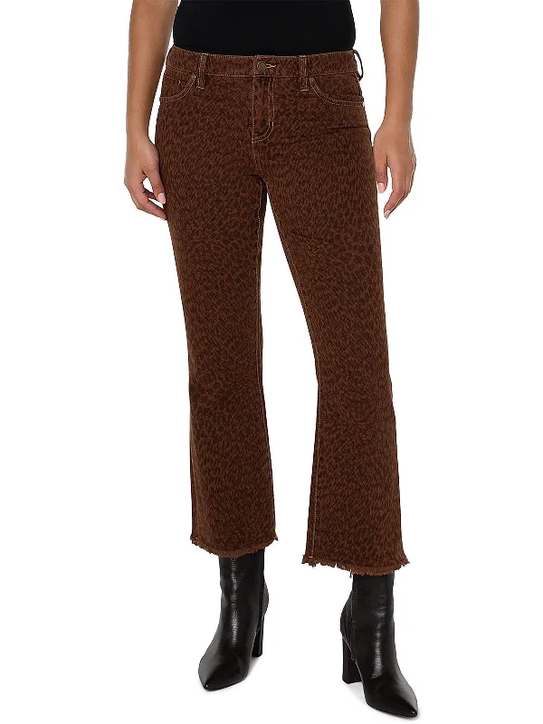 Cozy Outerwear Womens Cropped Animal Print Flared Jeans