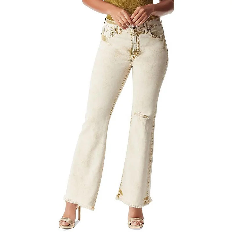 Simple Chic Womens Denim Raw Hem Flared Jeans