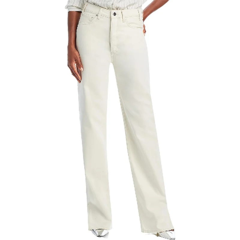 Luxury Style Womens Denim Split Hem Straight Leg Jeans