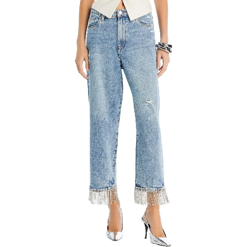 Versatile Items Womens Destroyed Light Wash Straight Leg Jeans
