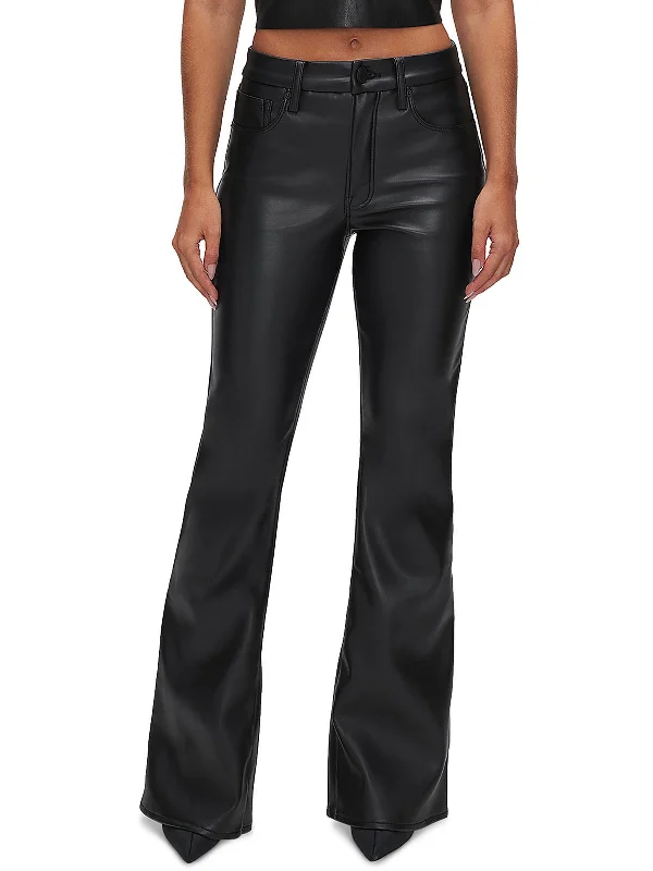 High-end Design Womens Faux Leather Flared Jeans