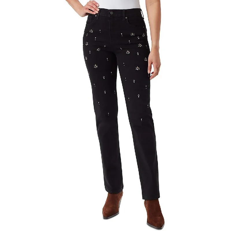 European And American Style Womens High Rise Embellished Ankle Jeans