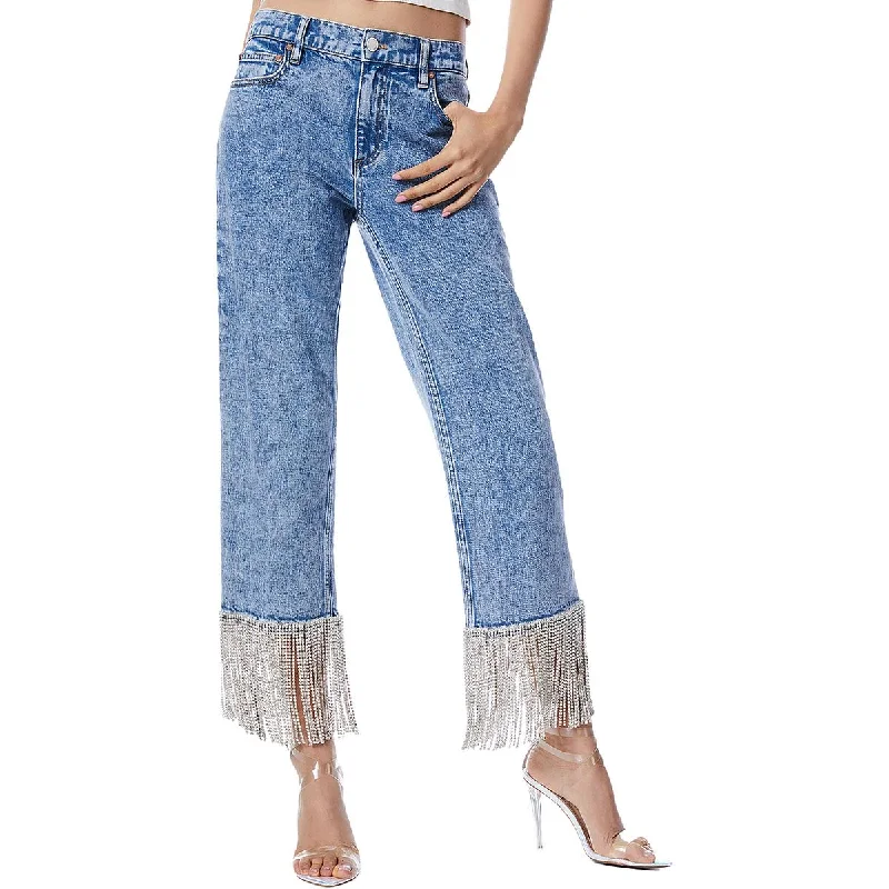 Noble And Elegant Womens High Rise Light Wash Straight Leg Jeans