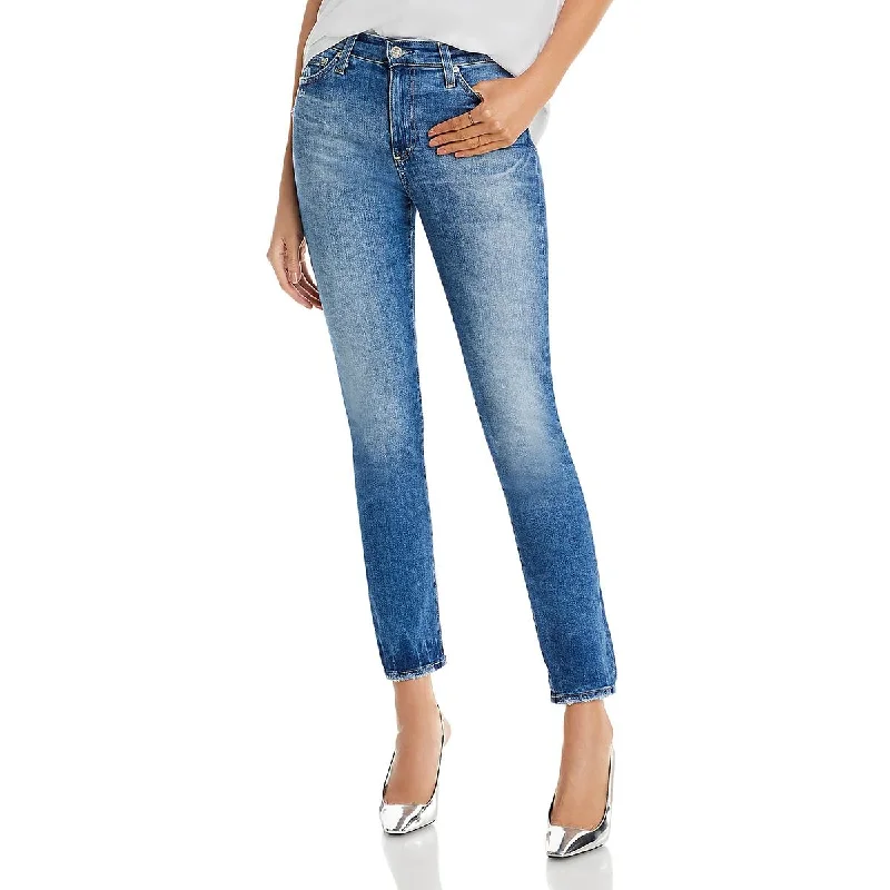 Elegant And Noble Womens High Rise Medium Wash Straight Leg Jeans