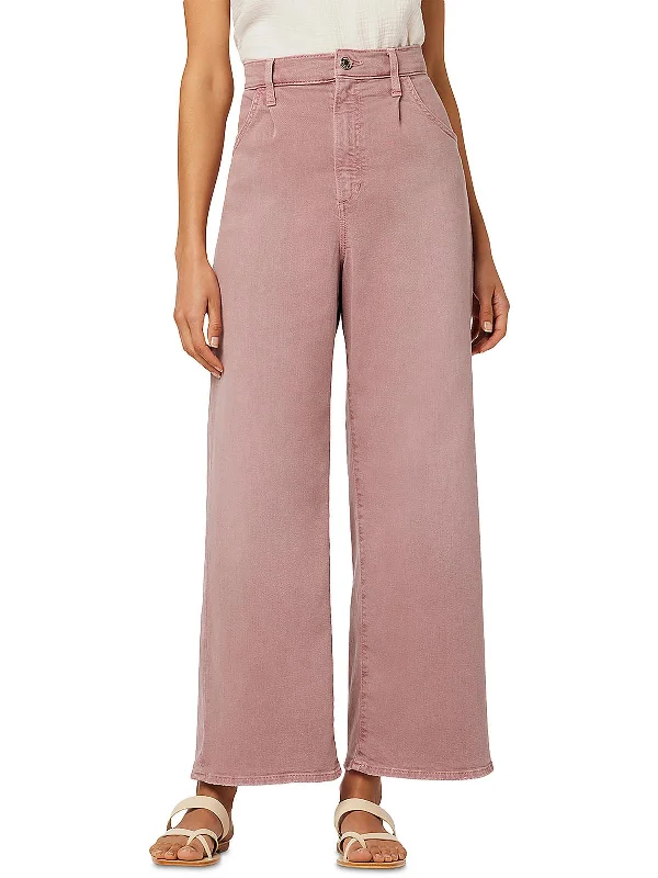 Comfortable Chic Womens High Rise Pleated Wide Leg Jeans