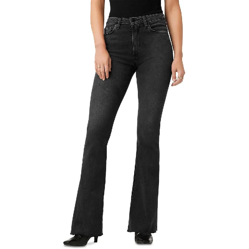 Cozy Knits Womens High Rise Raw Hem Flared Jeans