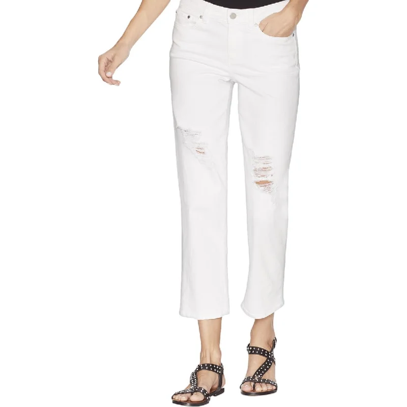 Easy Fashion Womens Ripped Cropped Straight Leg Cropped Jeans