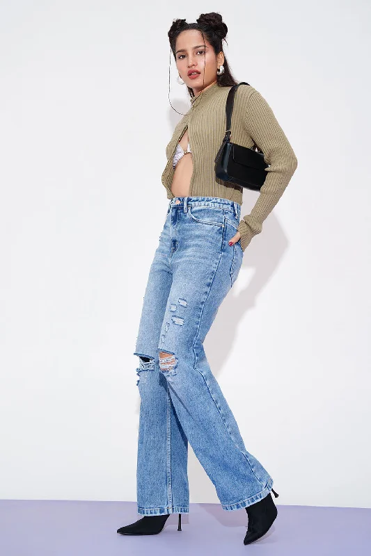 Smart Comfort Wear Distressed Edge Straight Fit Jeans