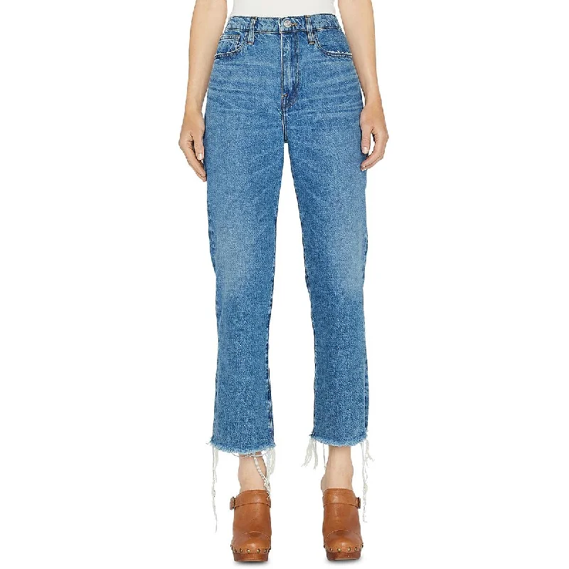 Soft Fashion Womens Wide Leg Frayed Bottom Cropped Jeans