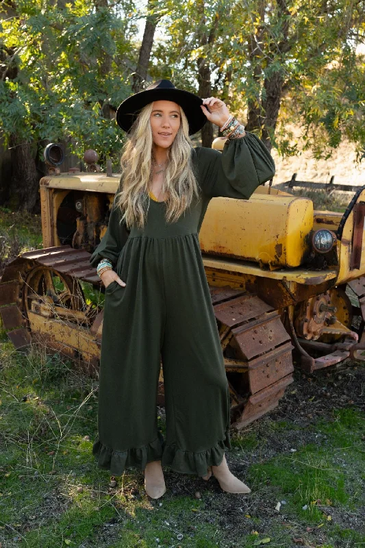 Personalized Series The Nest Best Intentions Long Sleeve Jumpsuit - Olive