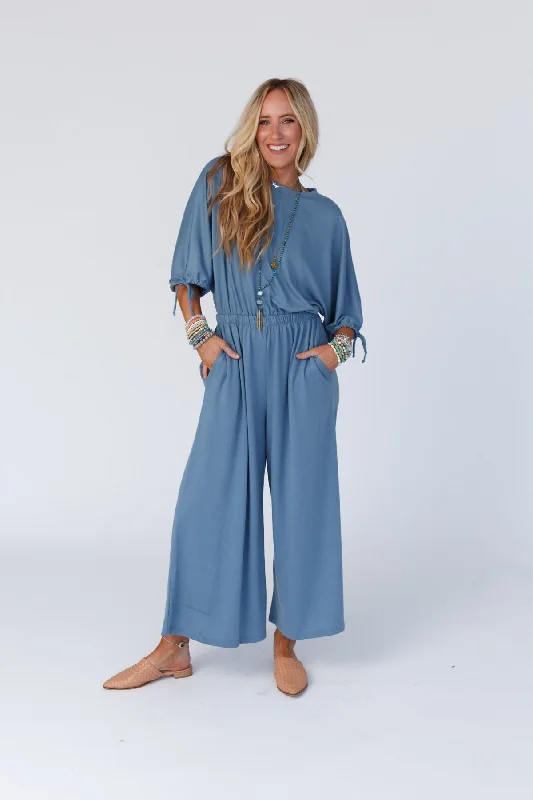 Stretch Design The Nest Carolina Comfy Wide Leg Jumpsuit -  Gun Metal