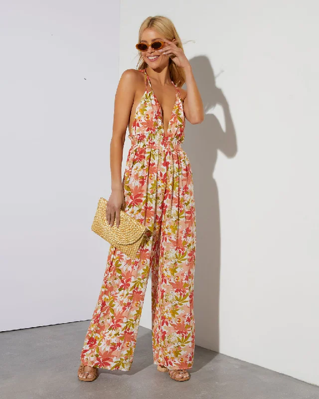 Floral Prints Carrie Low V-Neck Floral Jumpsuit