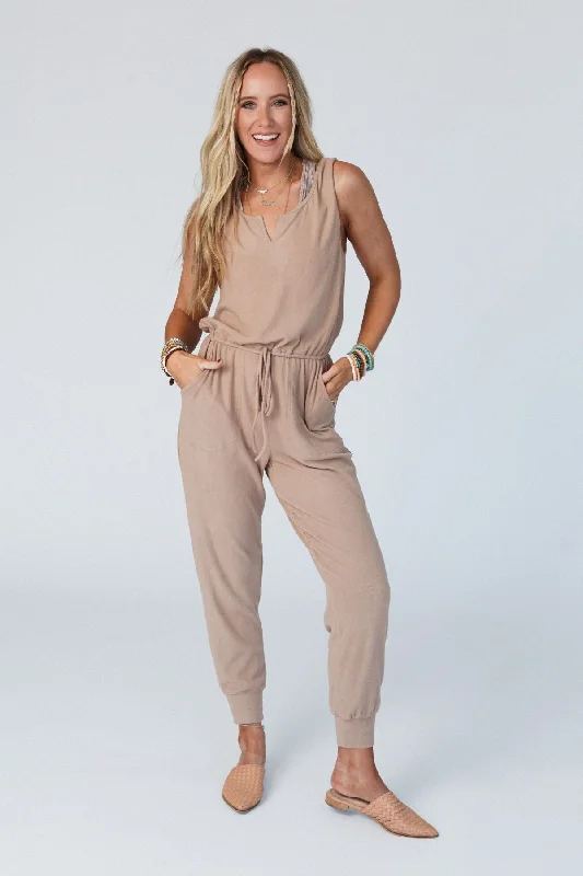 Comfortable Wear The Nest Chill Out Comfy Ribbed Jumpsuit - Mocha