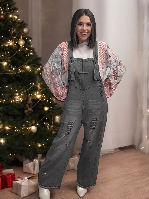 Simple Style Dark Denim Jumpsuit