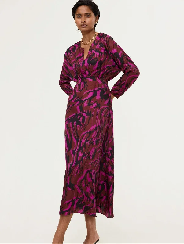 Trendy Looks Ekaterina Viscose Satin Dress | Magenta Swirl
