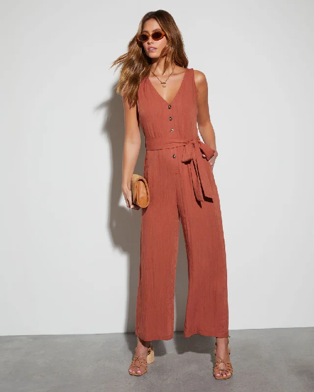 Soft And Comfortable Ember Glow Tie Waist Jumpsuit