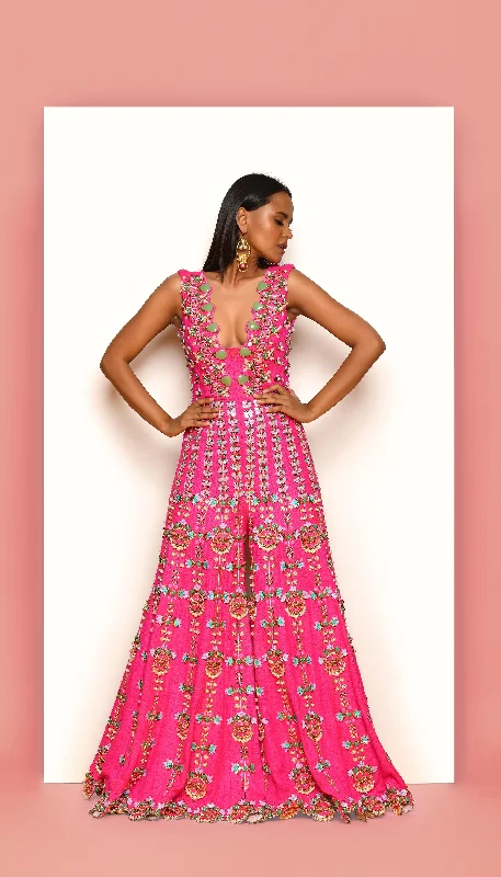 Easy Comfort Style FIERCELY FRENZY - HOT PINK EMBELLISHED JUMPSUIT
