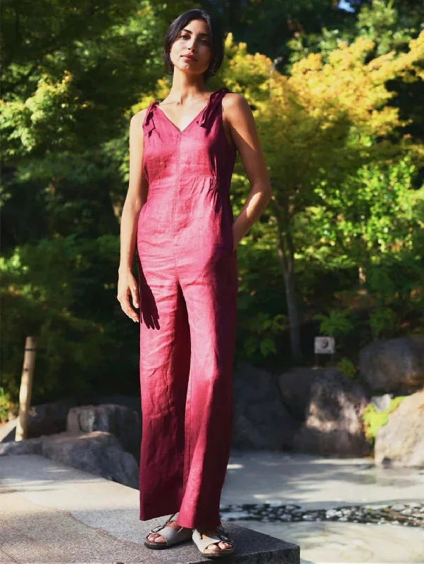 Soft Fashion Floss Women's Linen Jumpsuit | Berry