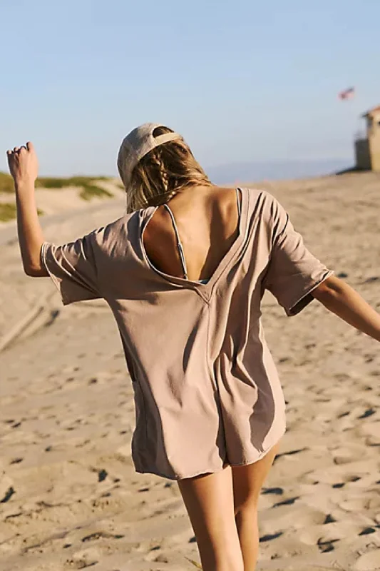 Comfy Chic Free People: Hot Shot Tee romper in Mocha Latte