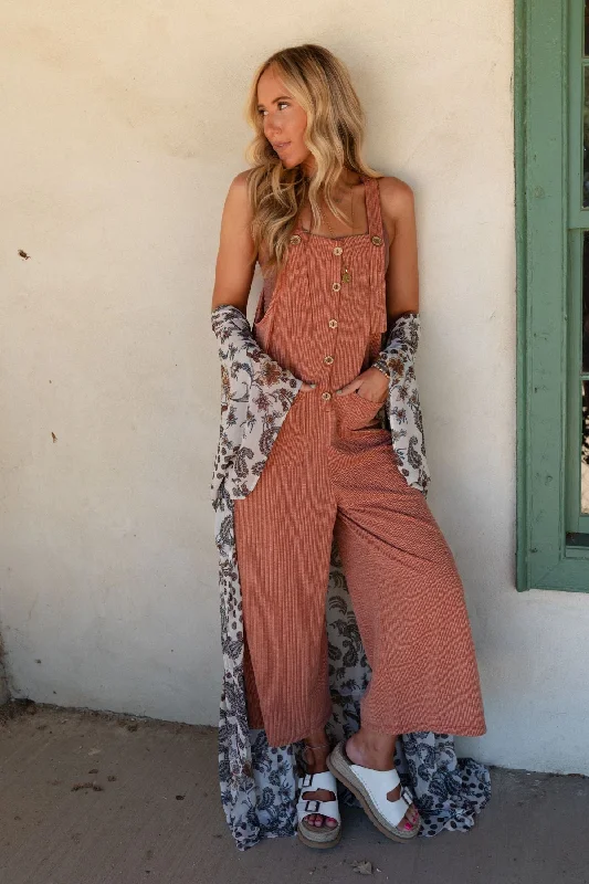 Retro Fashion The Nest High Hopes Button Up Overalls - Rust